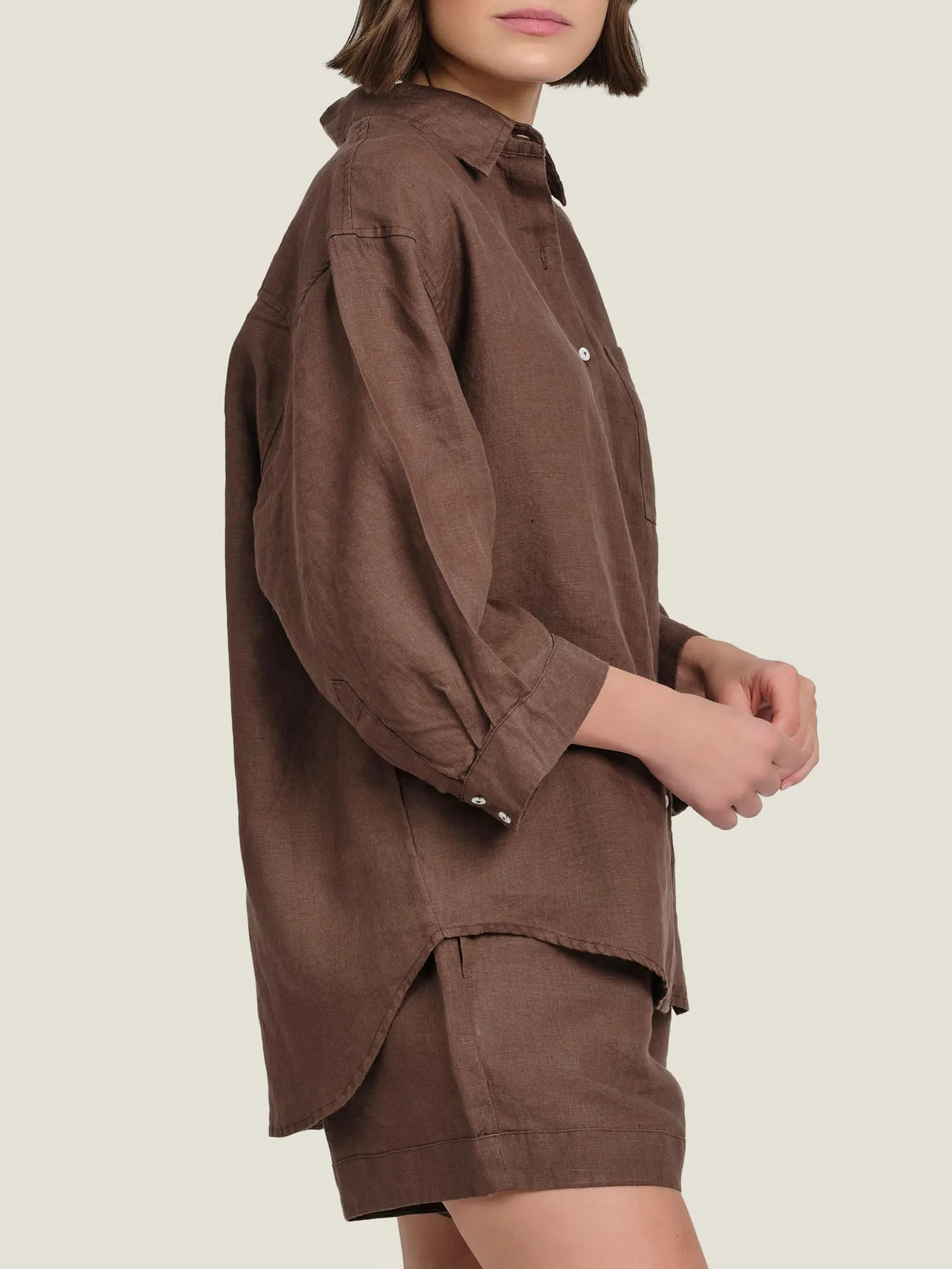 100% Linen shirt in Chocolate