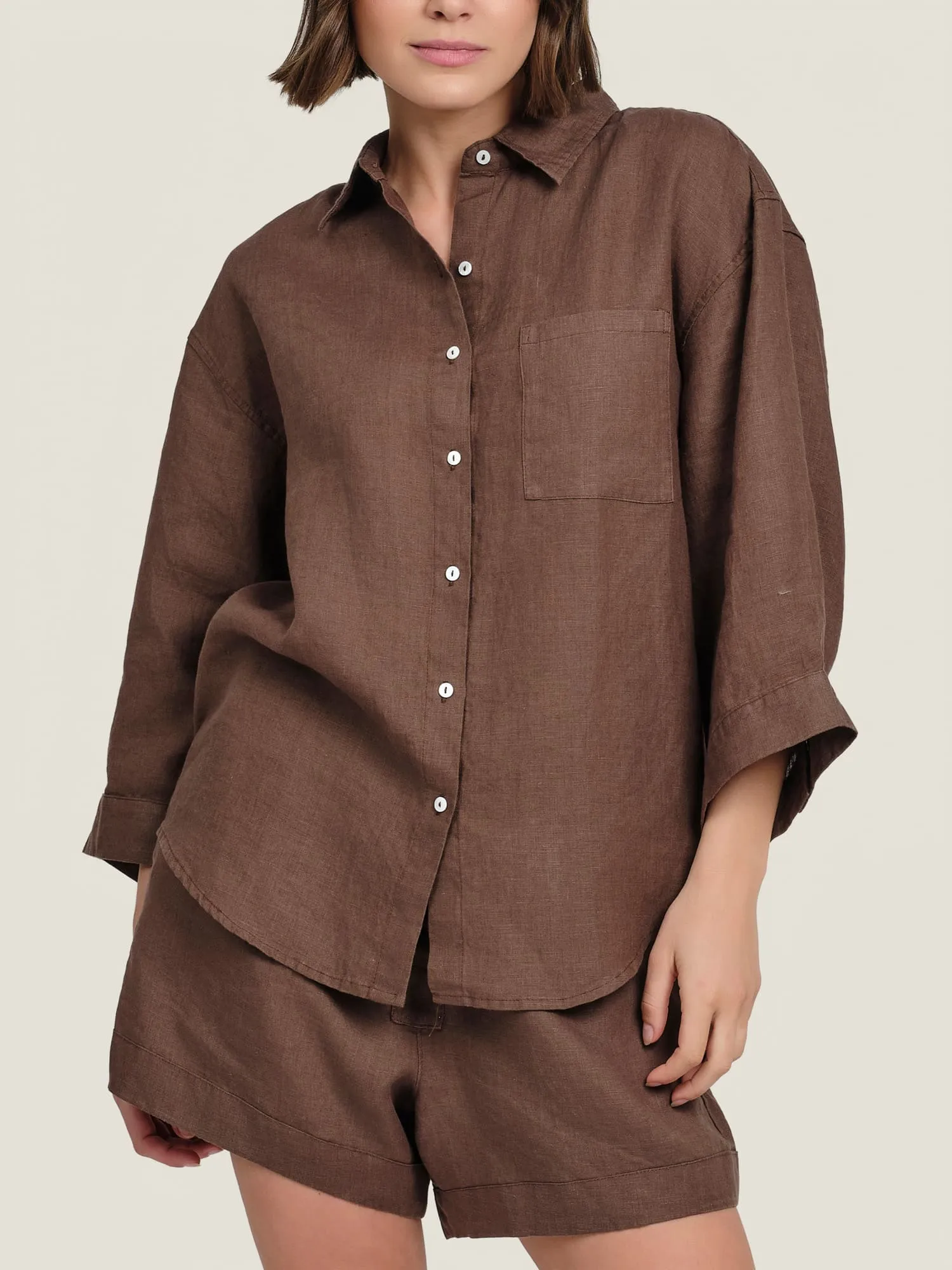 100% Linen shirt in Chocolate