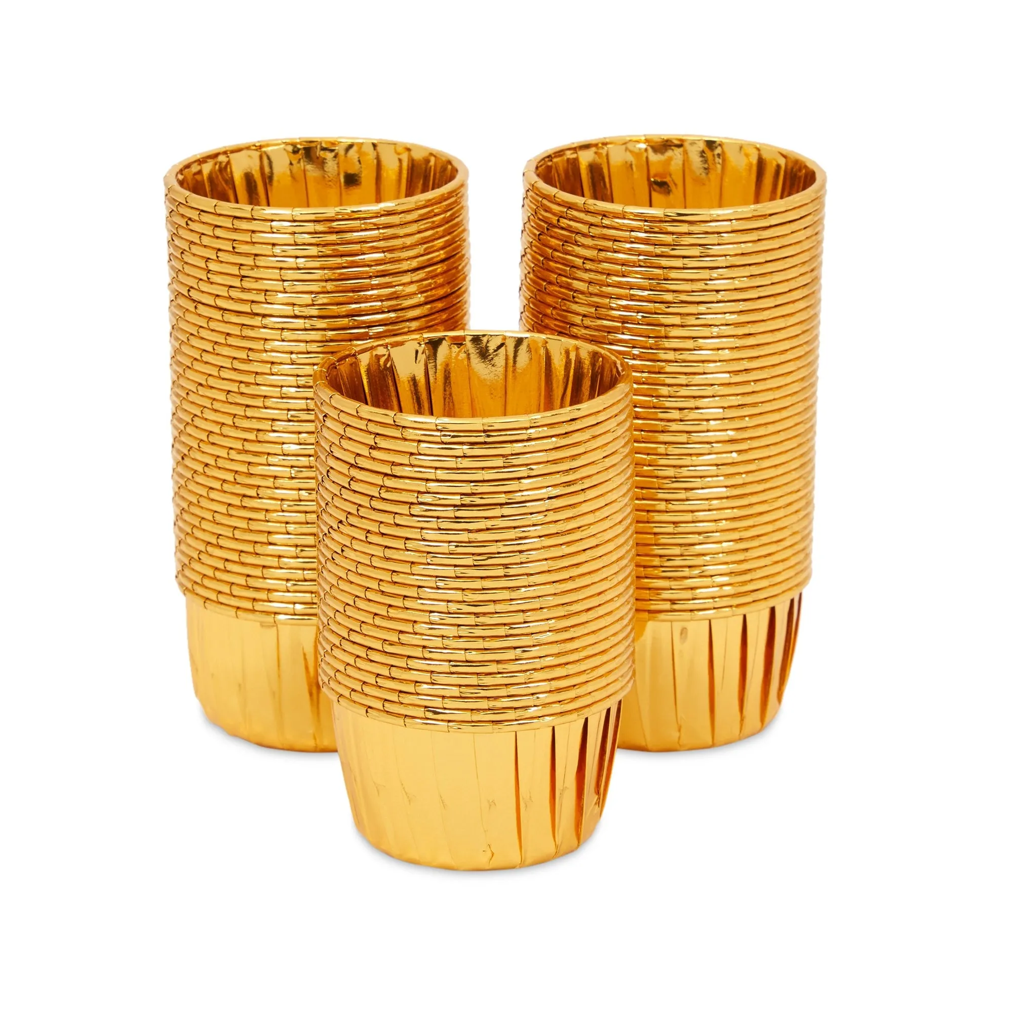 100-Pack Gold Aluminum Foil Cupcake Liners, 2.75x1.5-Inch Gold Colored Baking Cups for Muffins and Baked Desserts, Small Goodie Containers for Loose Nuts and Candies