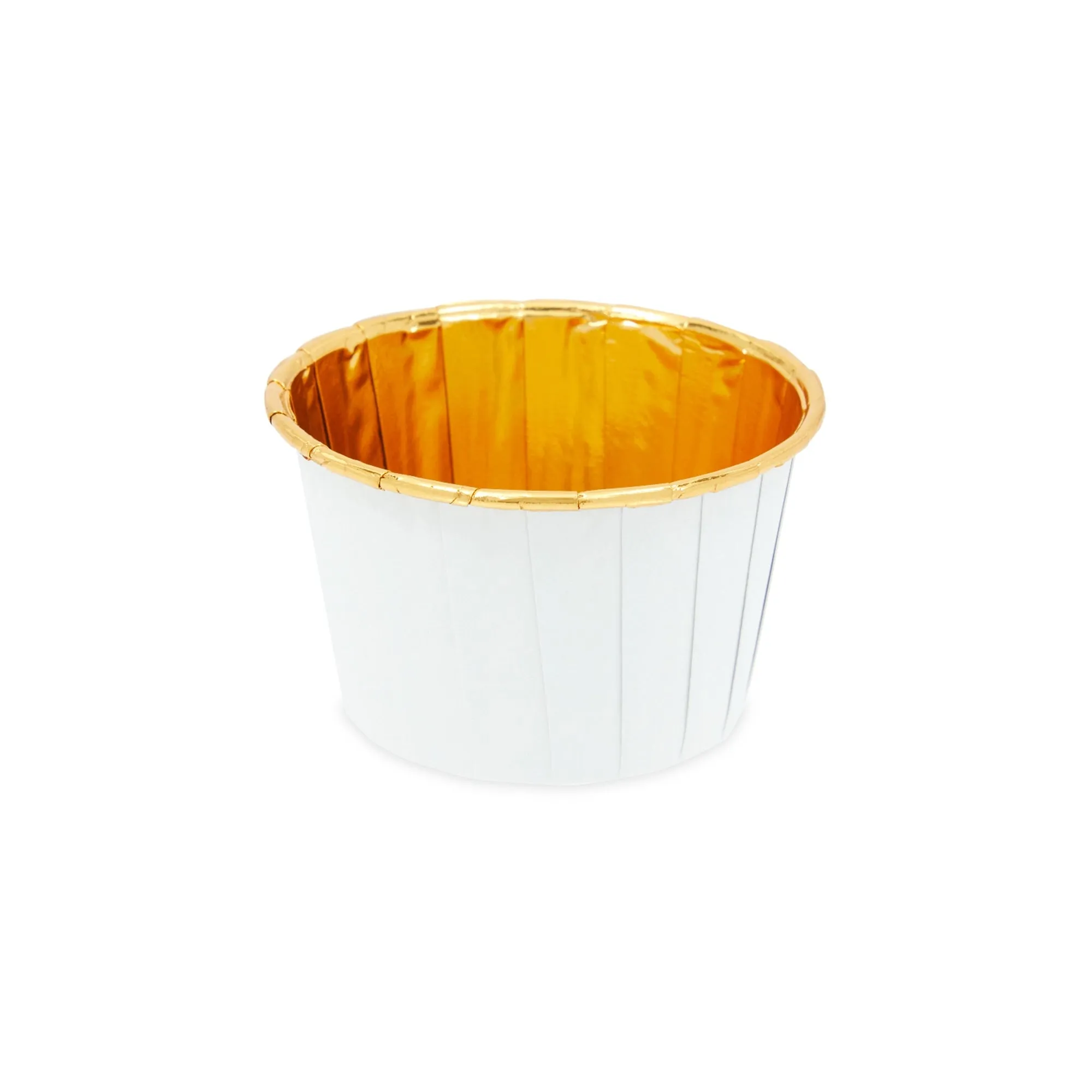 100-Pack Gold Aluminum Foil Cupcake Liners, 2.75x1.5-Inch White Colored Baking Cups for Muffins and Baked Desserts, Small Goodie Containers for Loose Nuts and Candies