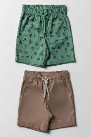 2 Pack Shorts Green & Natural