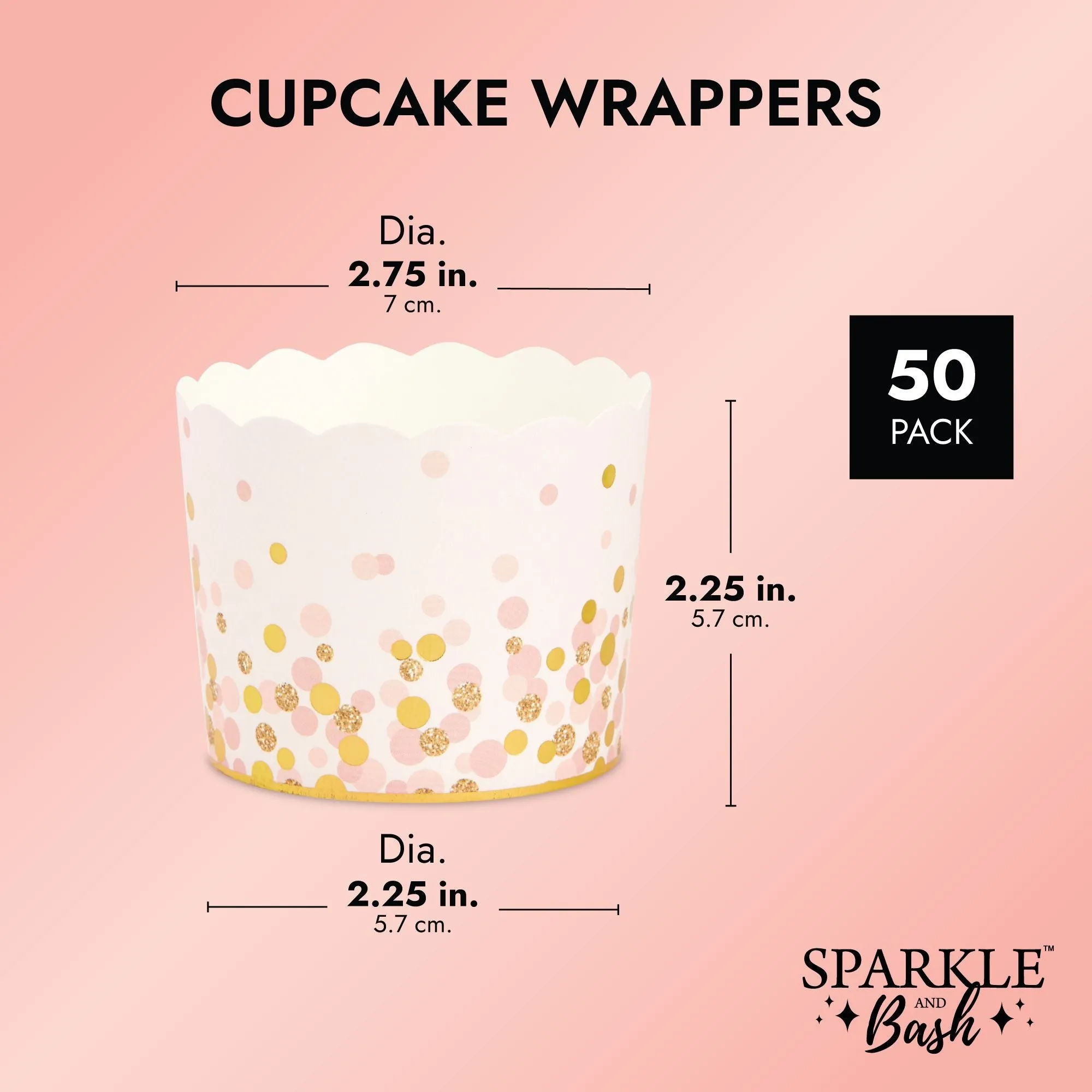 50 Pack Pink and Gold Polka Dot Cupcake Liners Wrappers, Muffin Paper Baking Cup for Wedding & Birthday