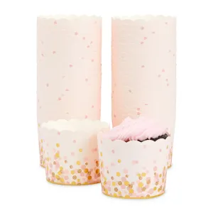 50 Pack Pink and Gold Polka Dot Cupcake Liners Wrappers, Muffin Paper Baking Cup for Wedding & Birthday