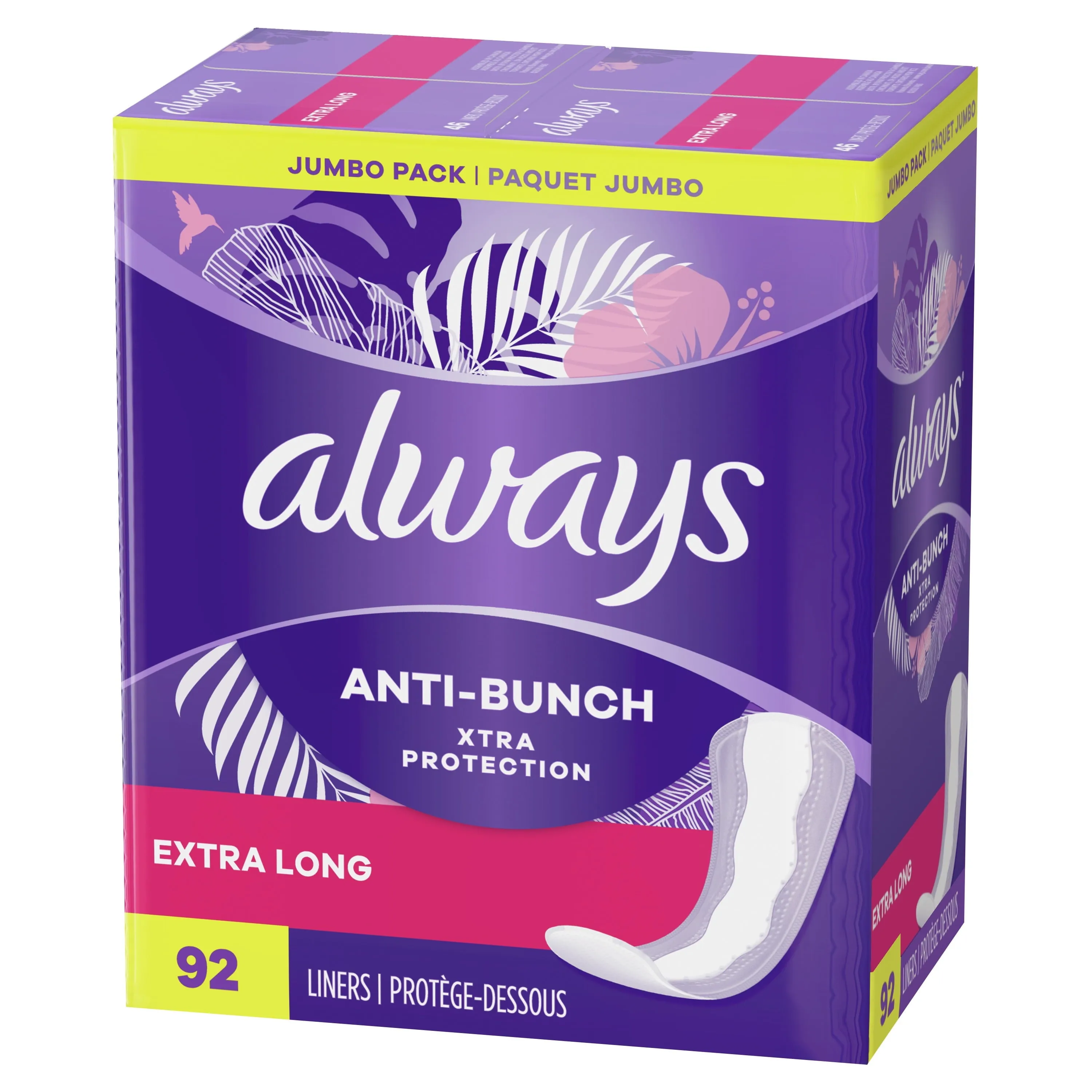 Always Anti-Bunch Xtra Protection Daily Liners Xtra Long Length, 92 Ct