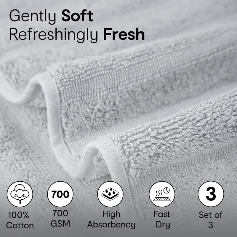 Anko Australia 100% Cotton 700 GSM Ribbed Towel Set | 1 Bath Towel, 2 Hand Towels | Super-Soft, Absorbent, Quick-Drying | Grey Cotton Towels for Bath, Travel & Gym | 135x68cm & 60x40cm