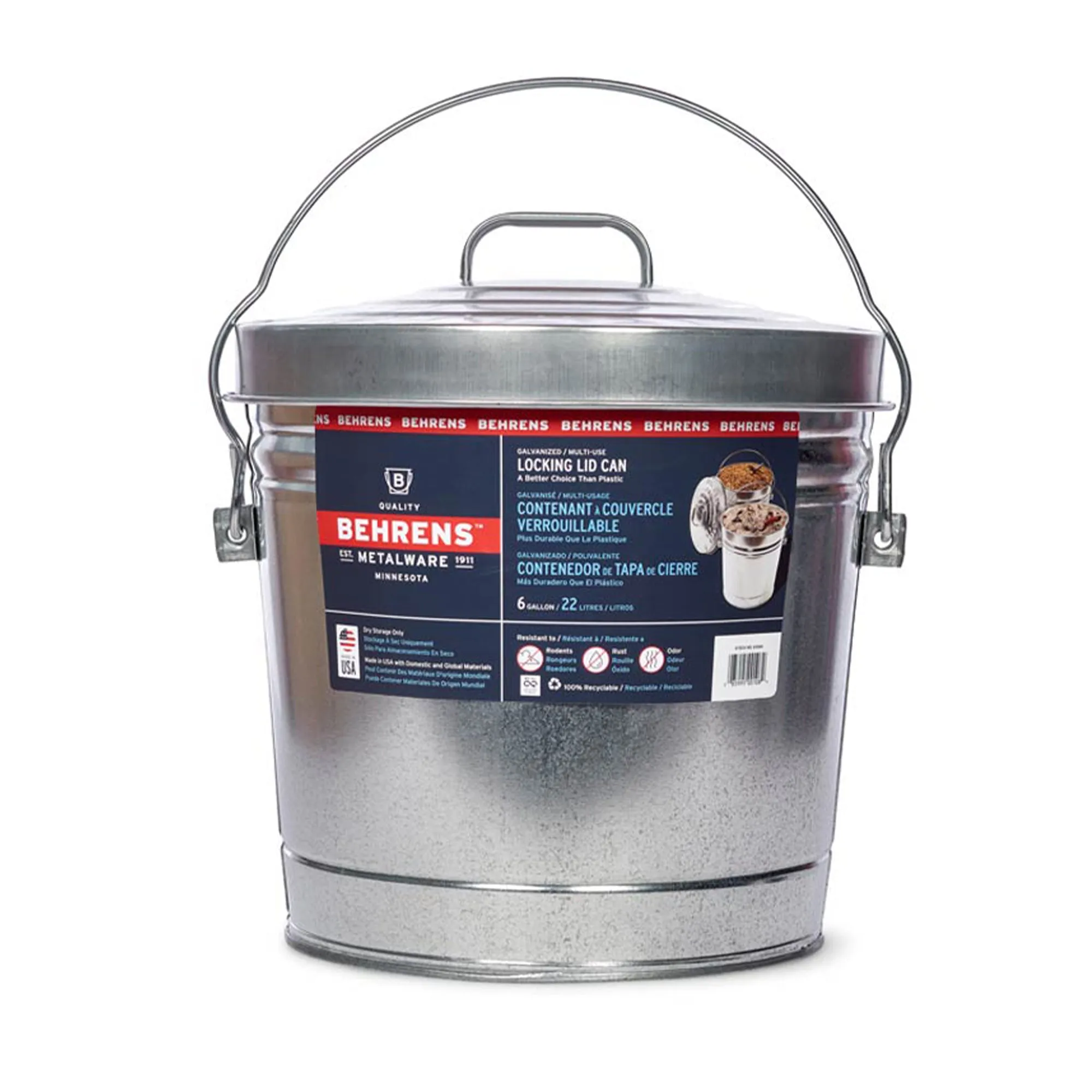 Behrens 6 Gallon Galvanized Steel Can w/Locking Lid & Wire Handle (Open Box)