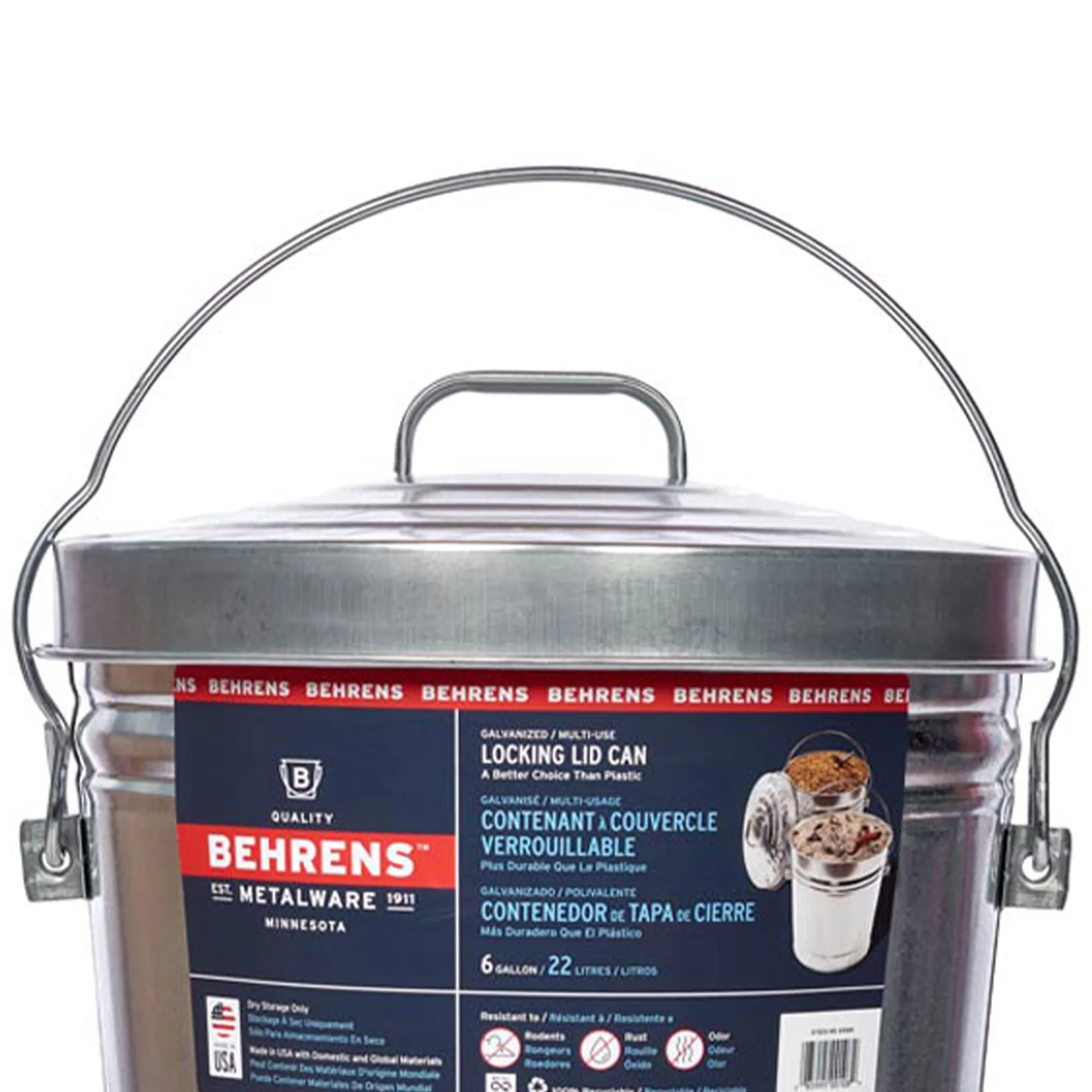 Behrens 6 Gallon Galvanized Steel Can w/Locking Lid & Wire Handle (Open Box)