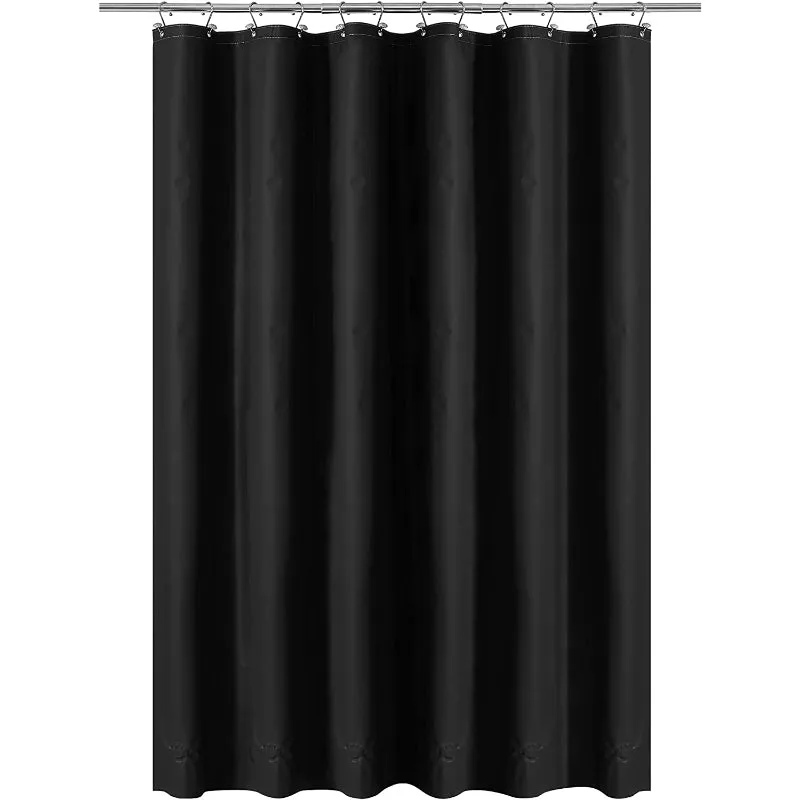 Black Shower Curtain Liner - Lightweight Shower Curtain With Magnets, Metal Grommets