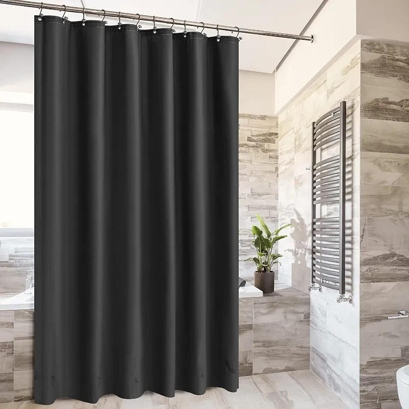 Black Shower Curtain Liner - Lightweight Shower Curtain With Magnets, Metal Grommets