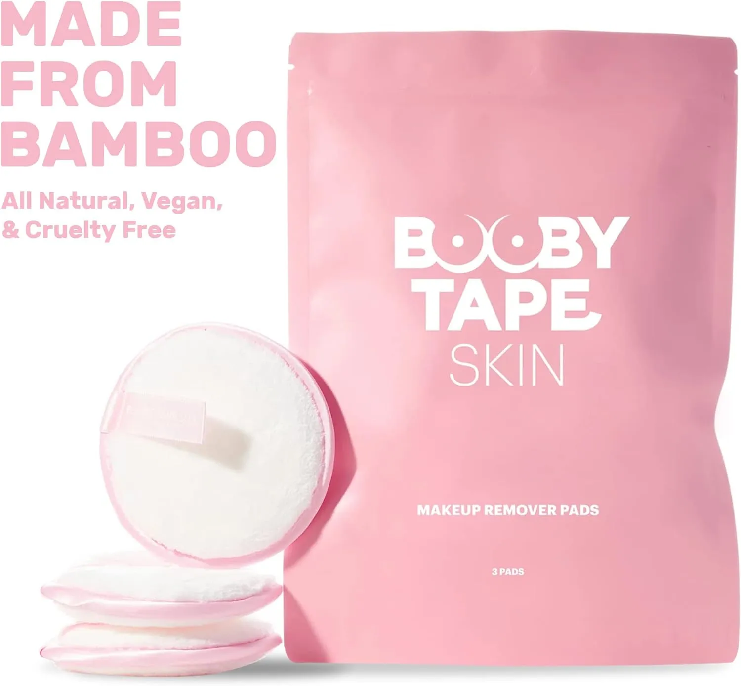 Booby Tape Reusable Makeup Remover Pads, Eco-Friendly Face Rounds, Cleanse Face & Body, 3 Pads (Pack of 1)