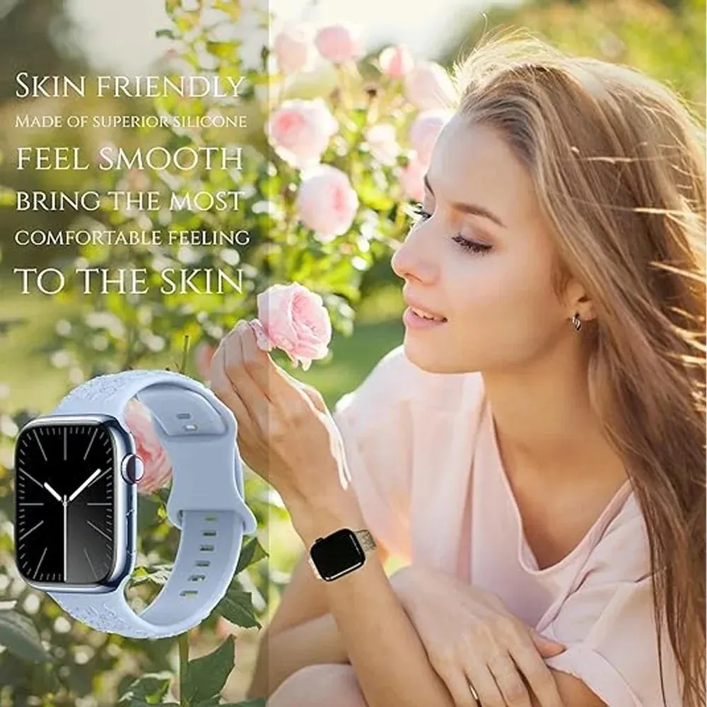 Botanical Bliss Engraved Silicone Strap for Apple Watch - Black