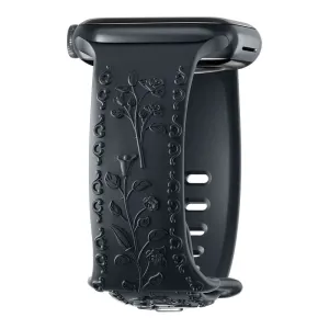 Botanical Bliss Engraved Silicone Strap for Apple Watch - Black