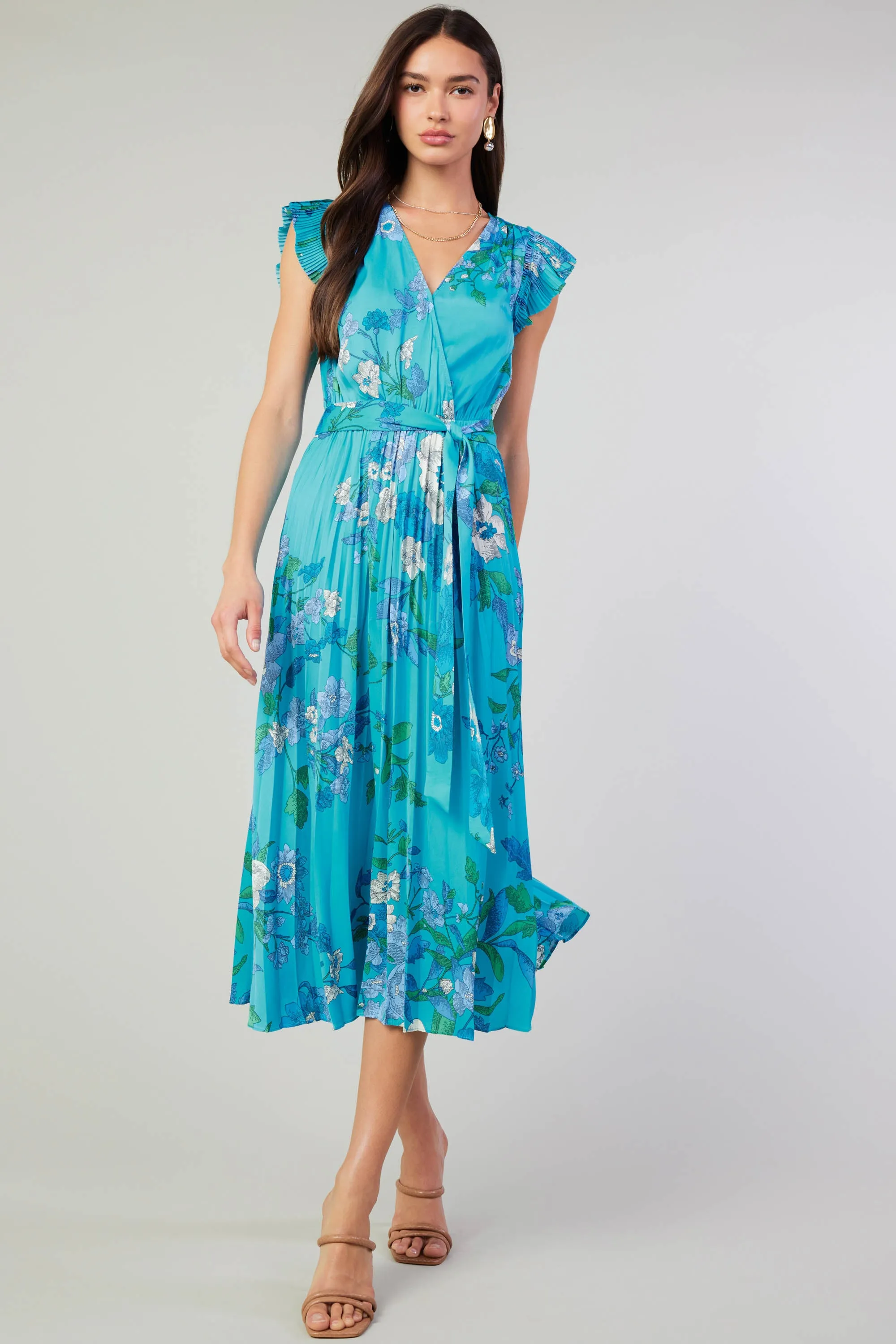 Botanical Pleated Midi Dress