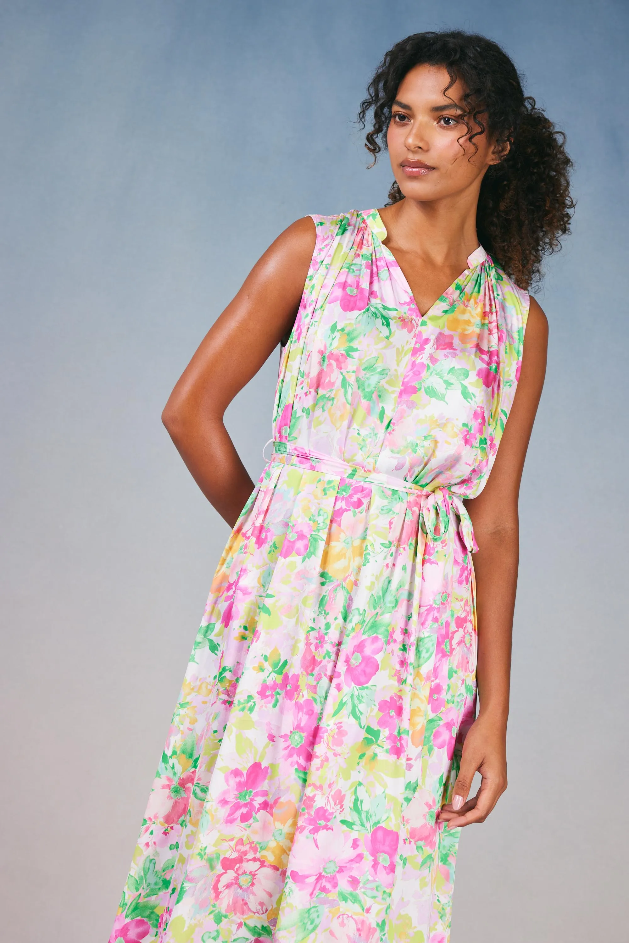 Botanical Watercolor Midi Dress