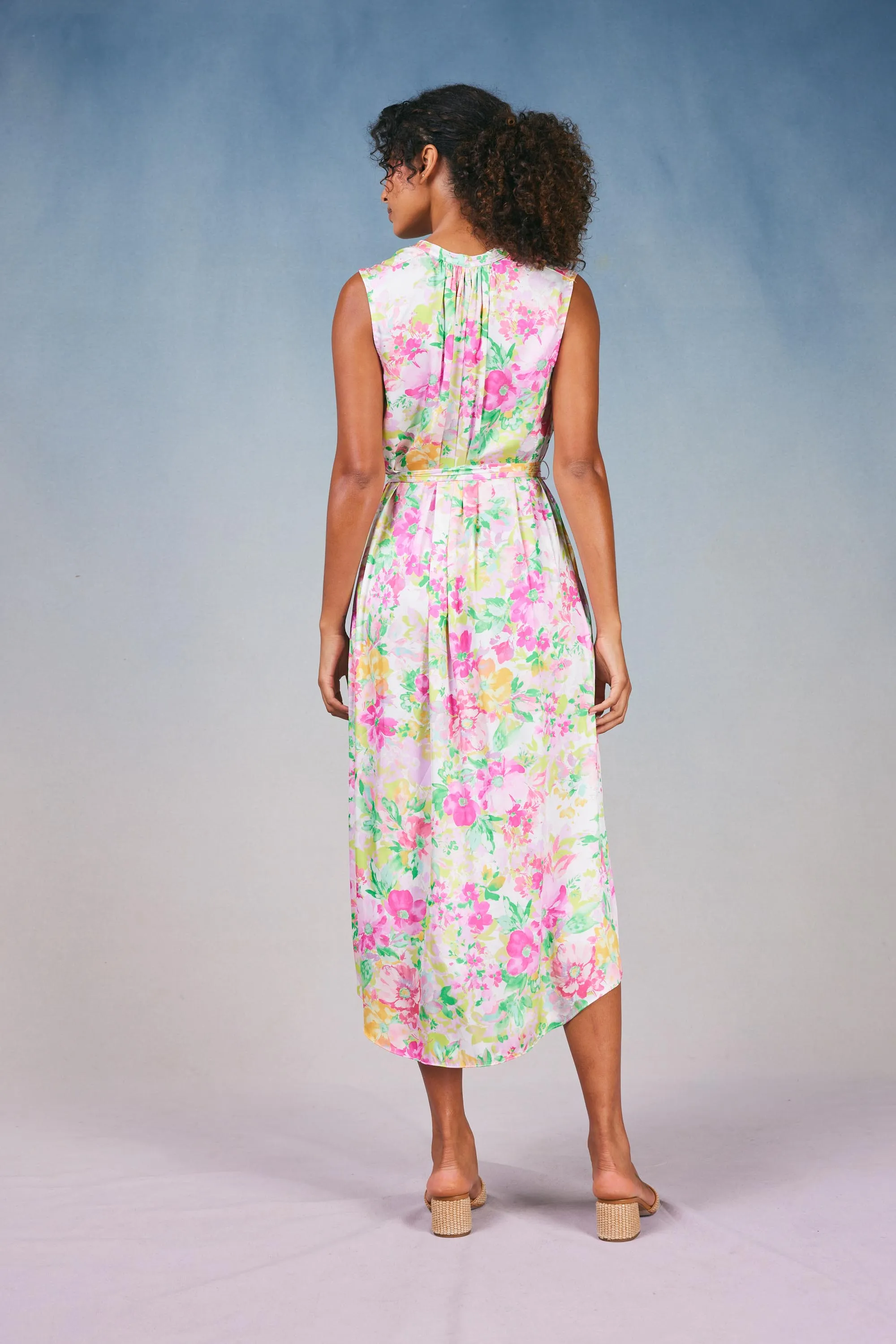 Botanical Watercolor Midi Dress