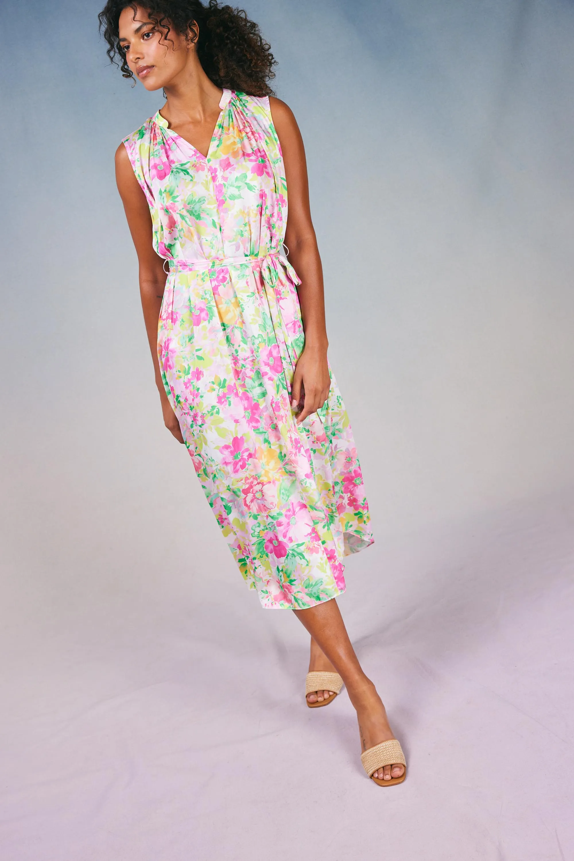 Botanical Watercolor Midi Dress