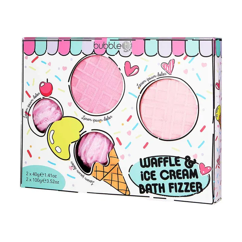 Bubble T Cosmetics Waffle & Ice Cream Bath Bomb Gift Set - Set of 4