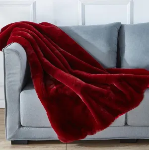 Cassilda Luxury Red Chinchilla Faux Fur Throw Blanket