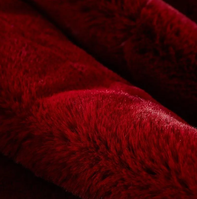 Cassilda Luxury Red Chinchilla Faux Fur Throw Blanket