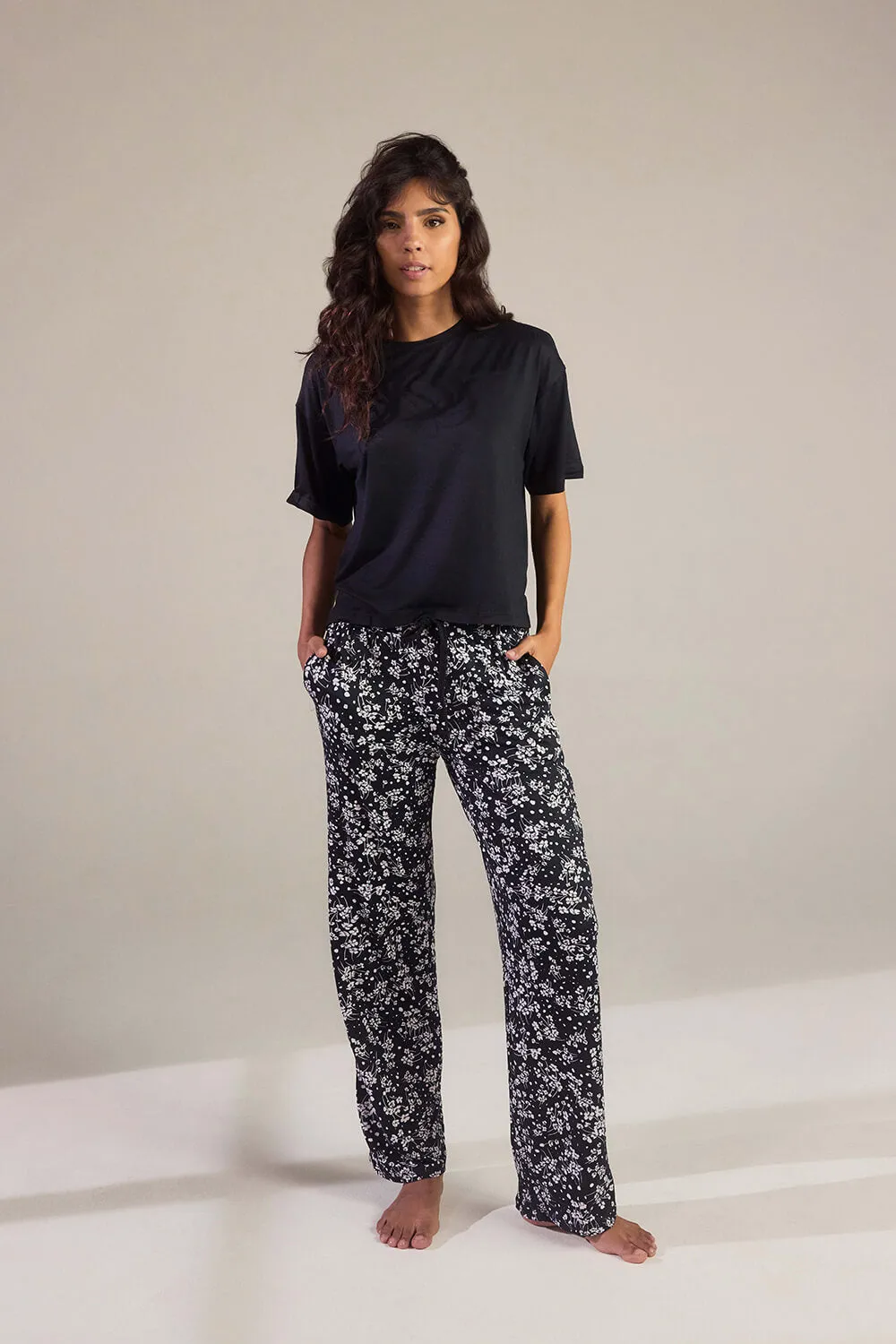 Curve Soft Touch Pyjama Set - Black Floral