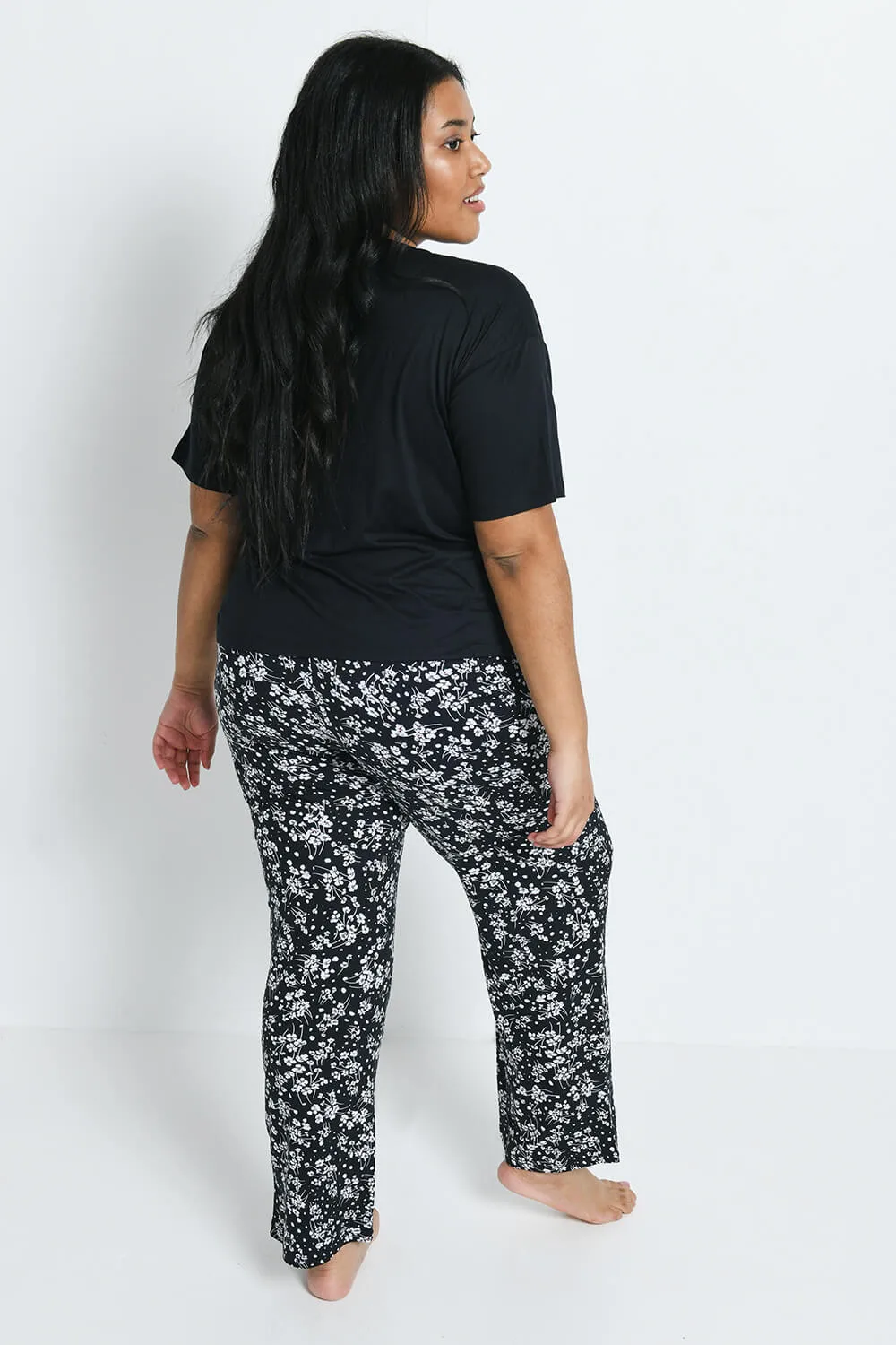 Curve Soft Touch Pyjama Set - Black Floral