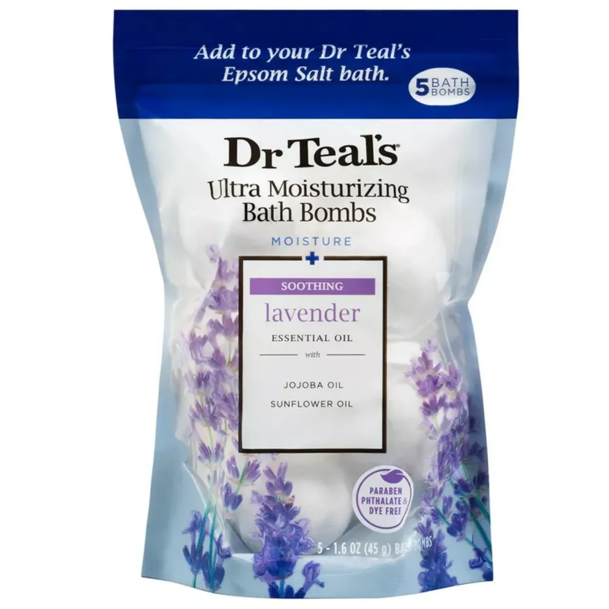 Dr Teal's Soothing Lavender Ultra Moisturizing Bath Bomb,  5 Count