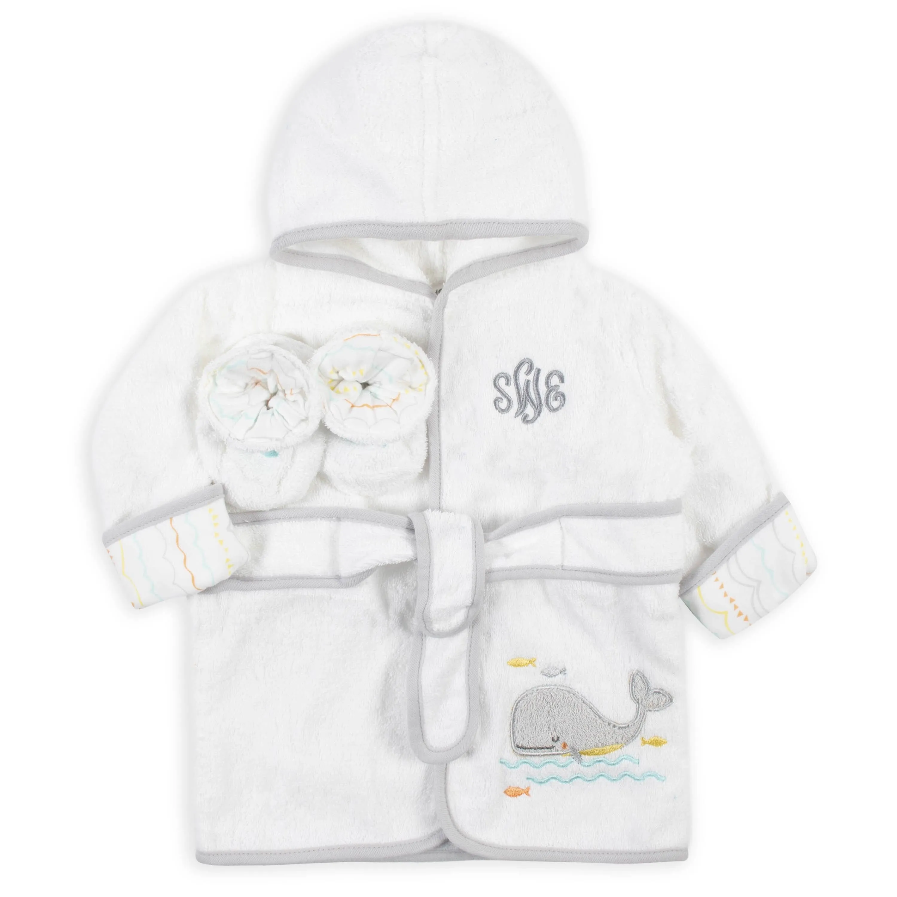 Embroidered 2-Piece Baby Whale Woven Terry Robe and Booties (3-9M)