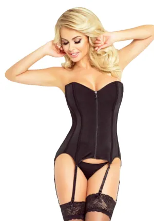 Ladies Elegant Comfortable Black Front Lining Zip Suspender Straps Corset & Sheer Thong Set