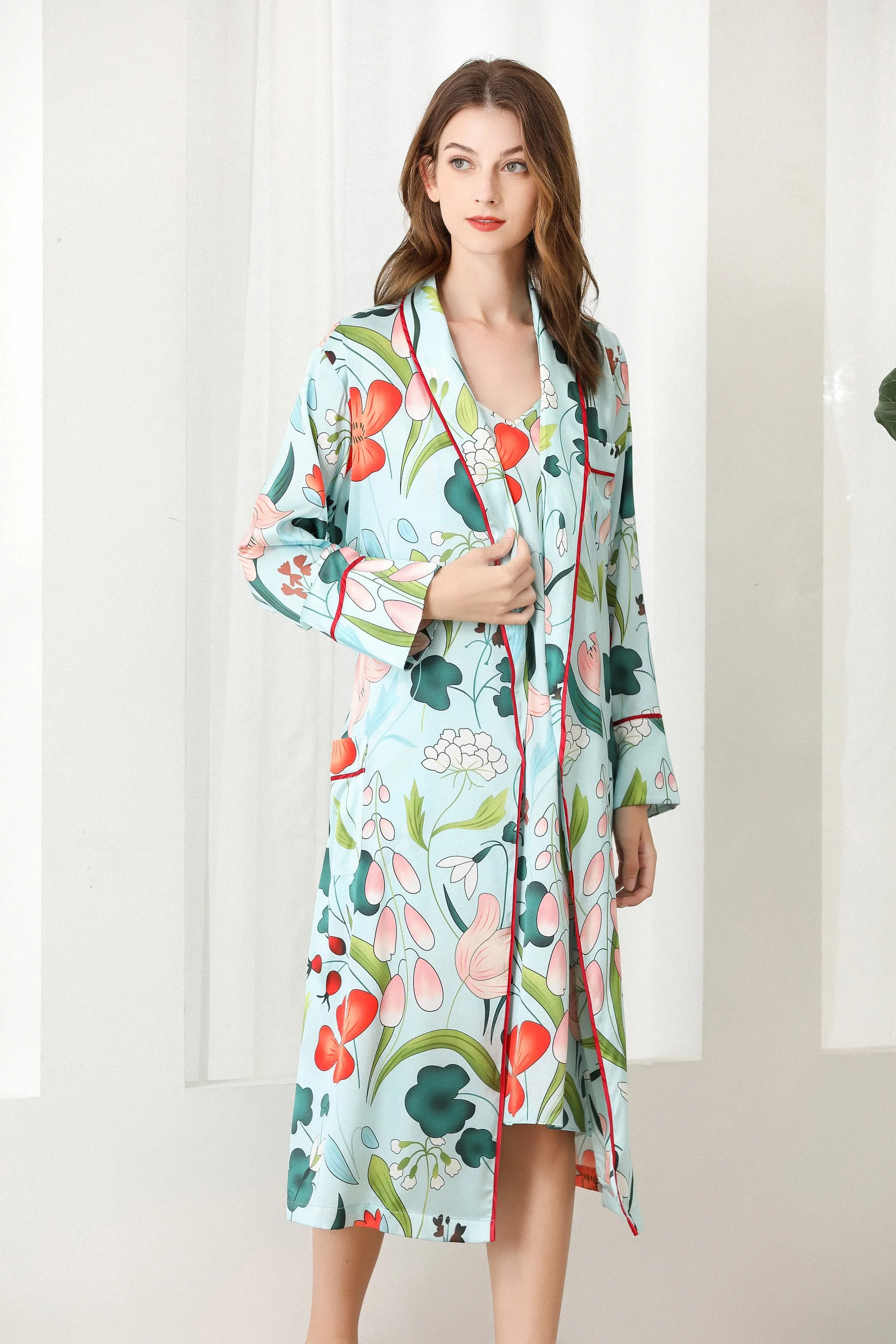 Lykke Home | 19 Momme Mulberry Silk Floral Robe Dressing Gown