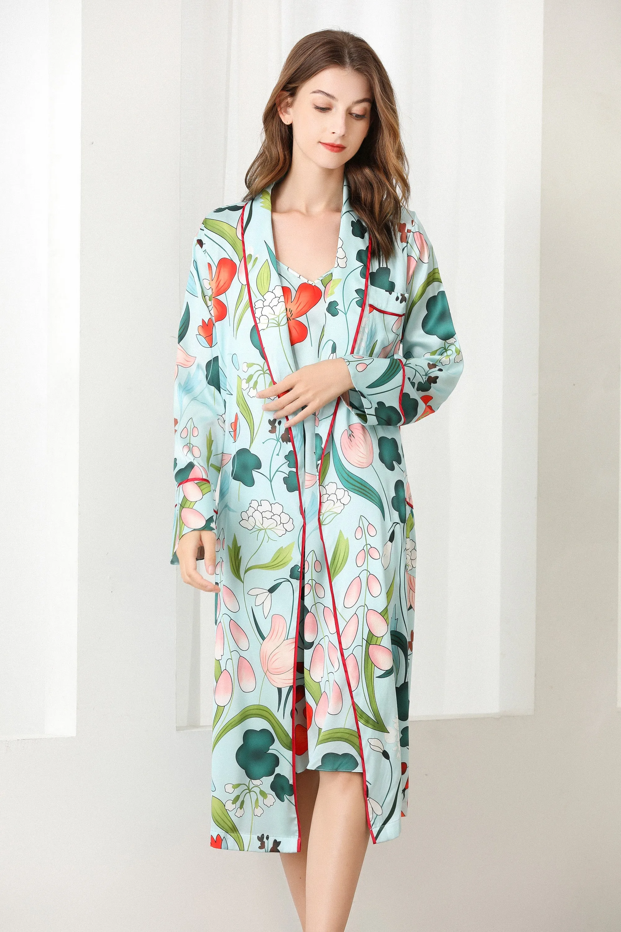 Lykke Home | 19 Momme Mulberry Silk Floral Robe Dressing Gown