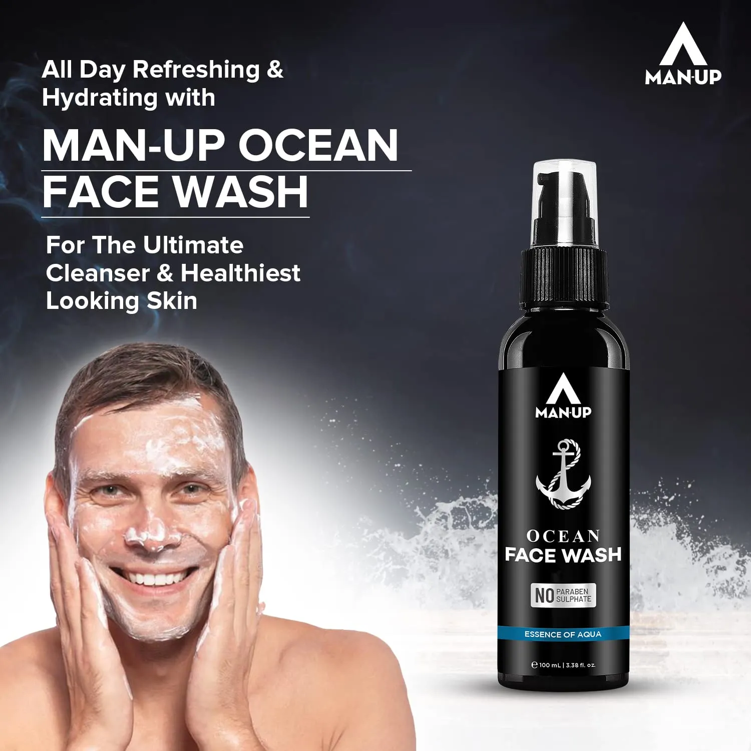 Man-Up Ocean Face Wash Essence of Aqua | For Acne, Black Heads, Pimple, Oily & Sensitive Skin | All Day Refreshing & Long-Lasting Freshness with Menthol for Men – 100ml (Pack of 10)