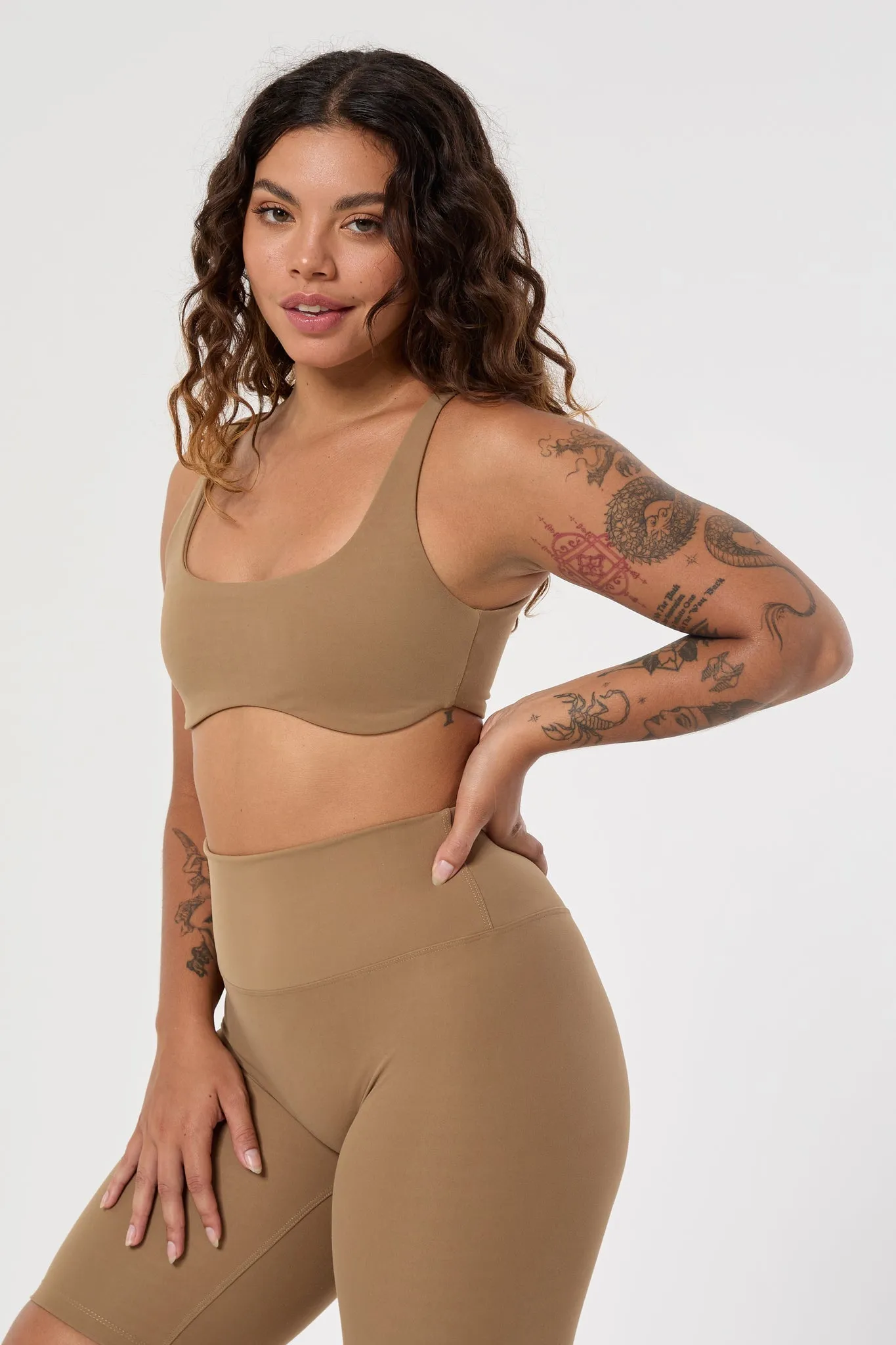 Melina Two in One Sports Bra | Recycled Polyester | Toffee