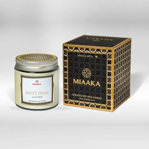 MIAAKA Clear Horizon Glass Jar Hand Poured Scented Candle Minty Fresh Fragrance 370gm