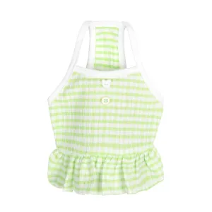 Neon Plaid Tank Top With Ruffled Edge Green