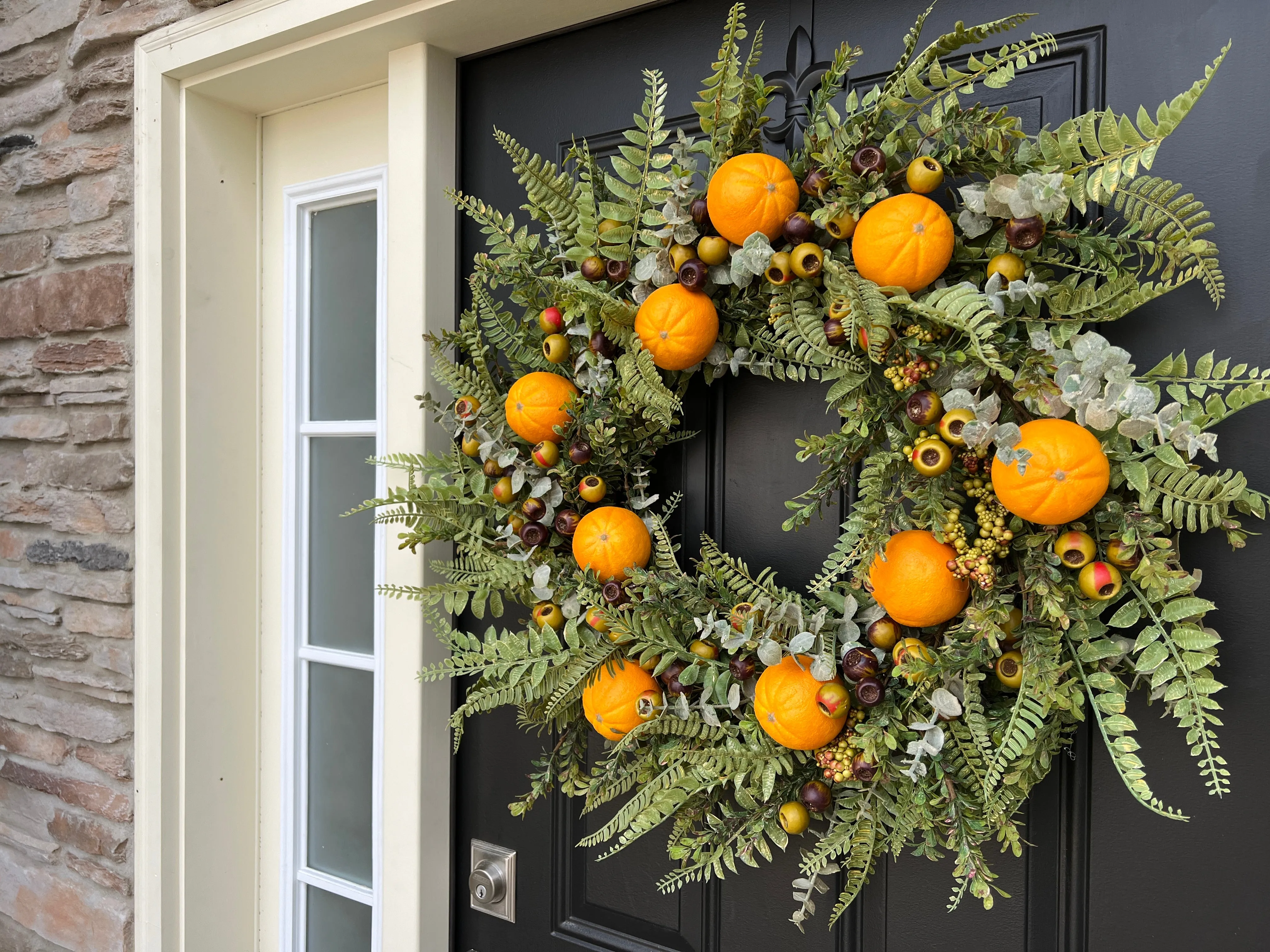 Orange Citrus Grove Wreath for Front Door with Life-Size Fruit