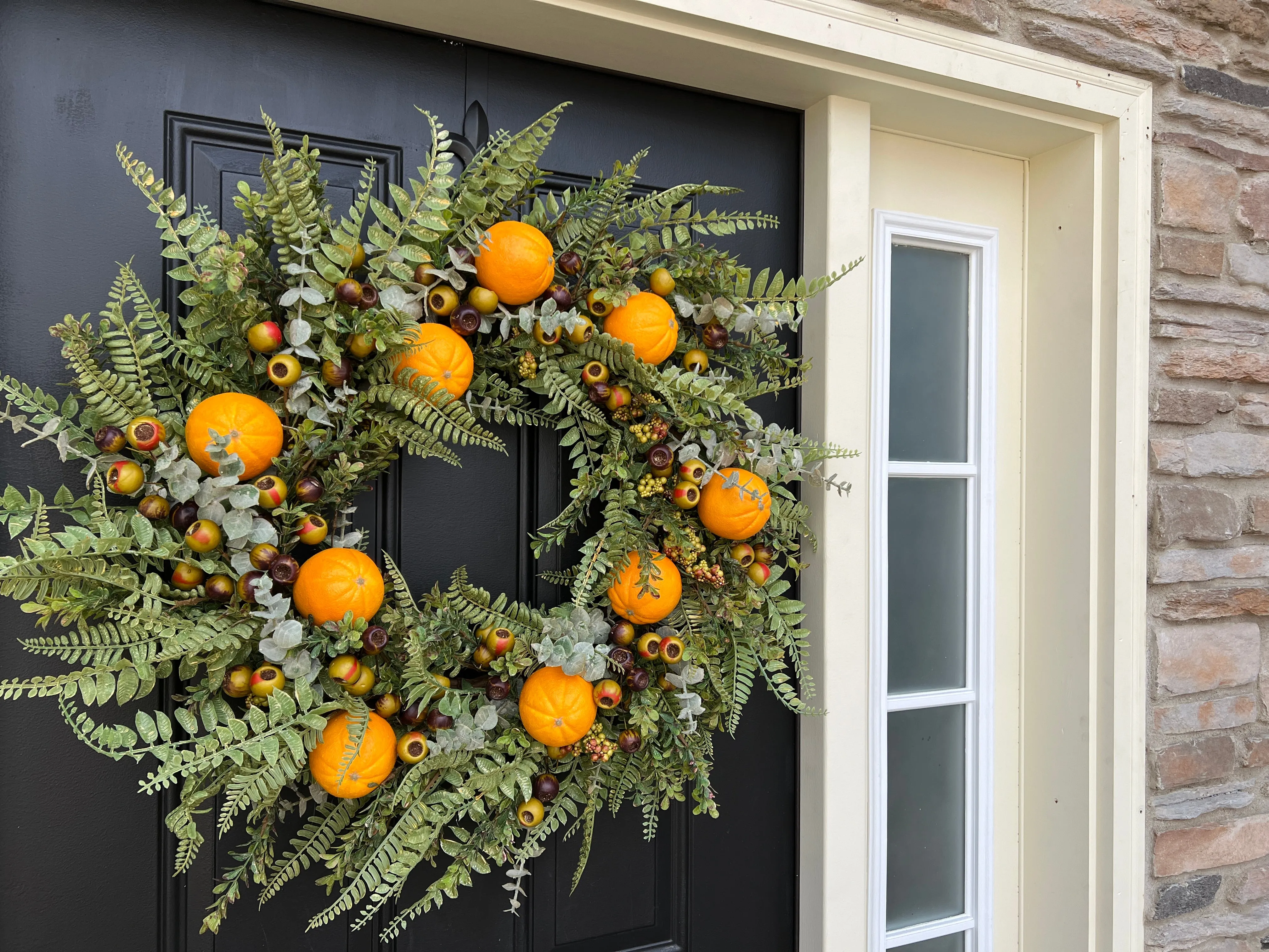 Orange Citrus Grove Wreath for Front Door with Life-Size Fruit