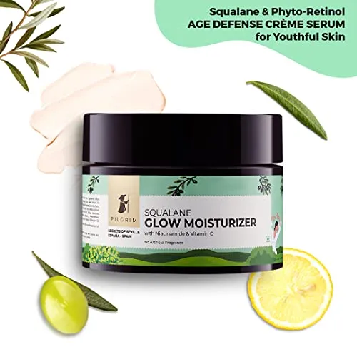 Pilgrim Squalane (Plant) Glow Moisturizer for face with Niacinamide & Vitamin C | Moisturizer for dry skin hydration | Face moisturizer with vitamin c for glowing skin | Non-greasy | 50 gm