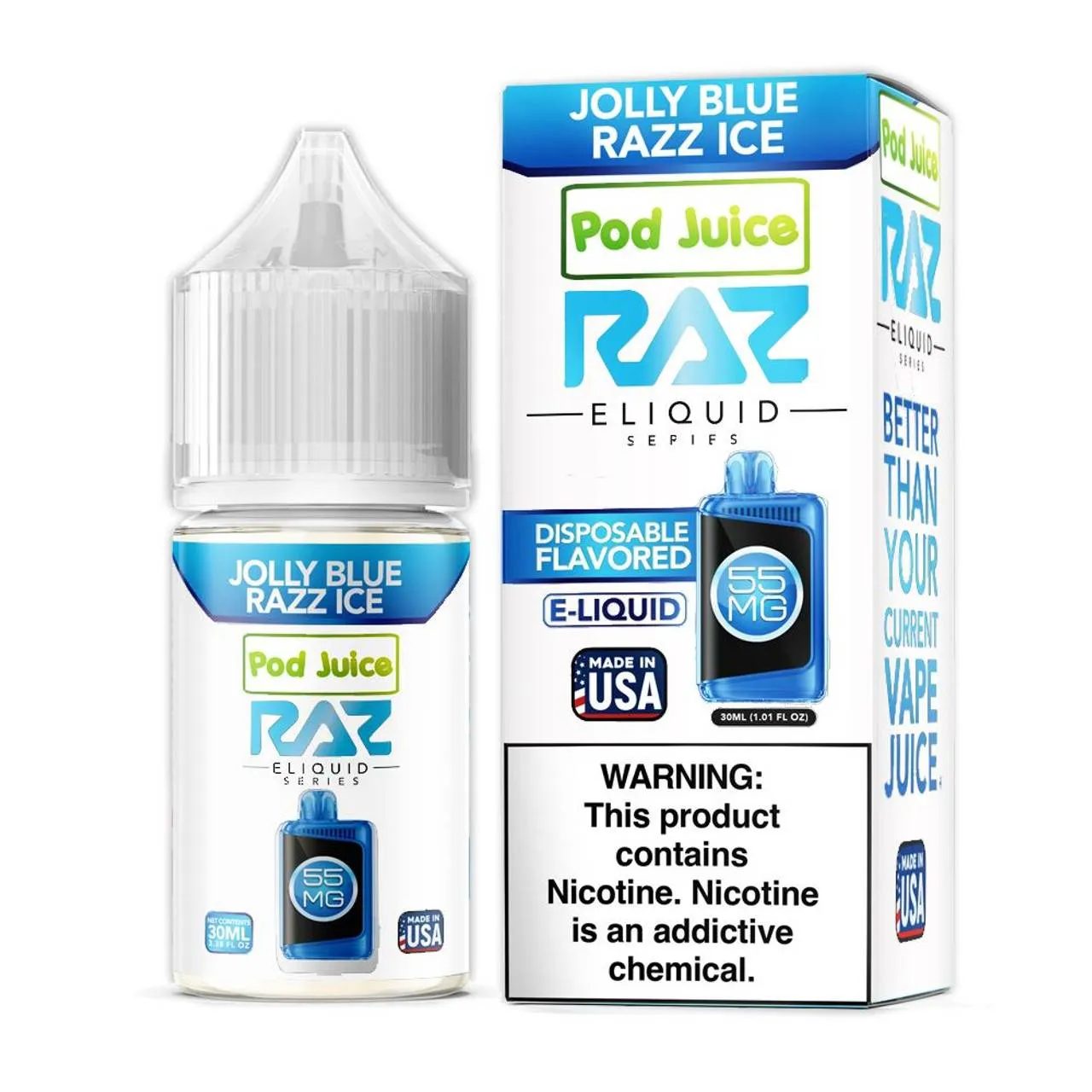 Pod Juice x Raz - Jolly Blue Razz Ice Nicotine Salt - 30mL