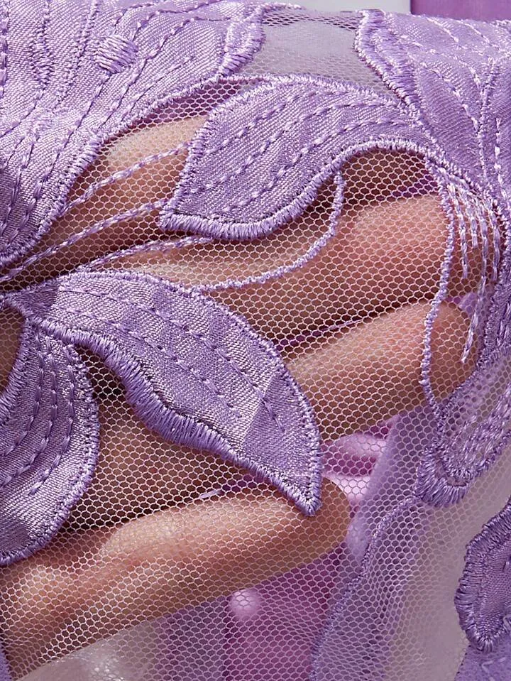 Purple Silk Lingerie Set Embroidered