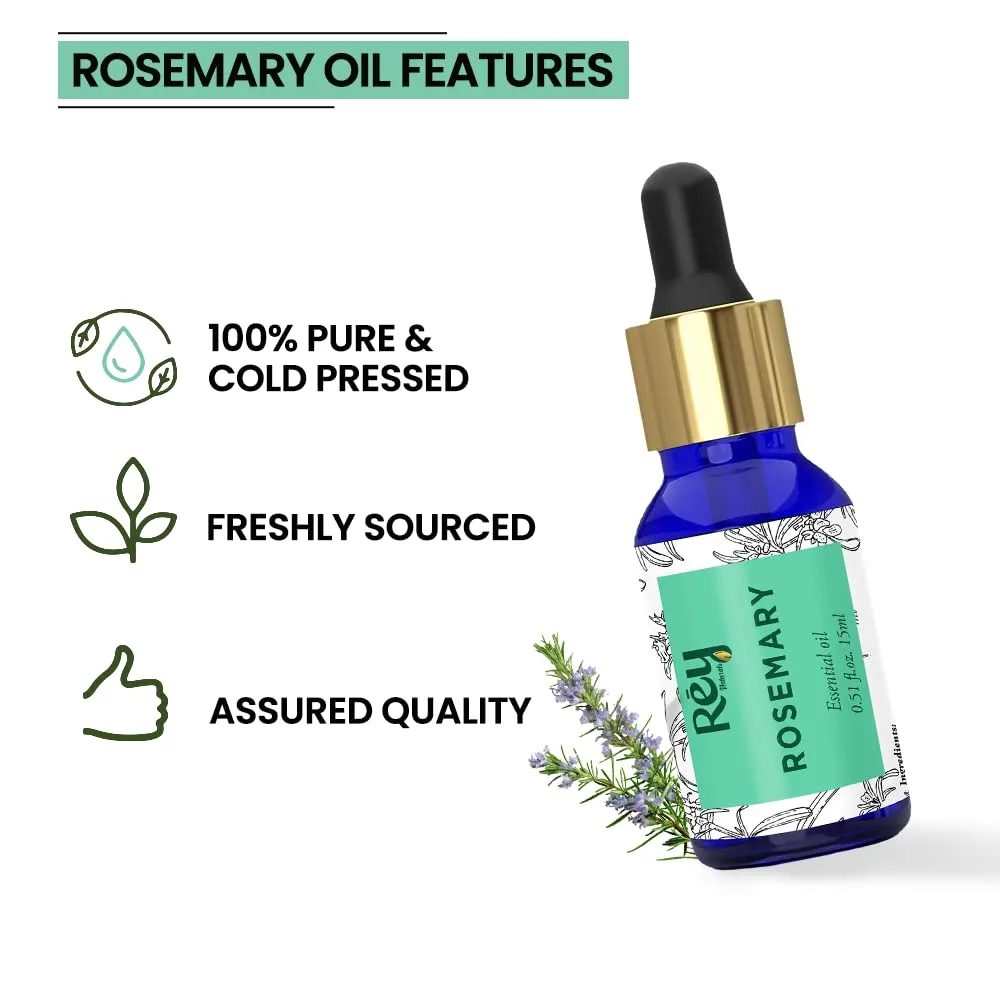 Rey Naturals Rosemary Essential Oil for Hair Growth - 100% Pure & Natural Rosemary Oil For Hair, Skin and Body - 15ml (15 ml Pack of 2