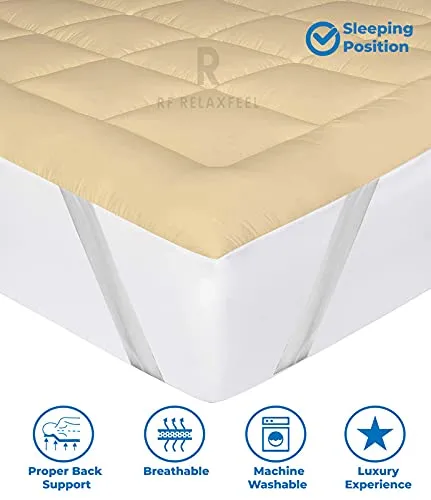 RF 600 Gsm Ultra - Soft Light Weight Hypoallergenic Cotton Microfibre Mattress Padding/Topper for Comfortable Sleep -Beige Colour of King Size 72x72 Inch