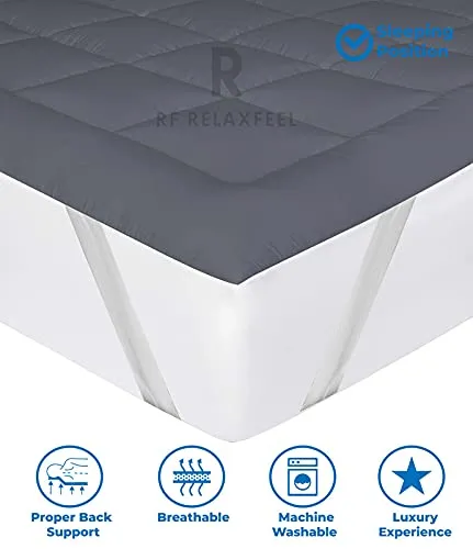 RF 600 Gsm Ultra - Soft Light Weight Hypoallergenic Cotton Microfibre Mattress Padding/Topper for Comfortable Sleep -Grey Colour of Single Size 48x78 Inch