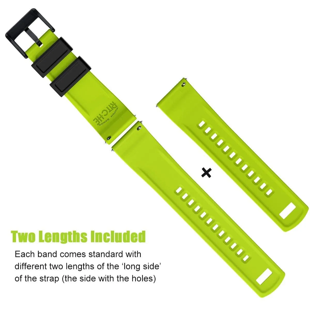 Ritche Black/Fluorescent Green Classic Silicone Quick Release Watch Bands