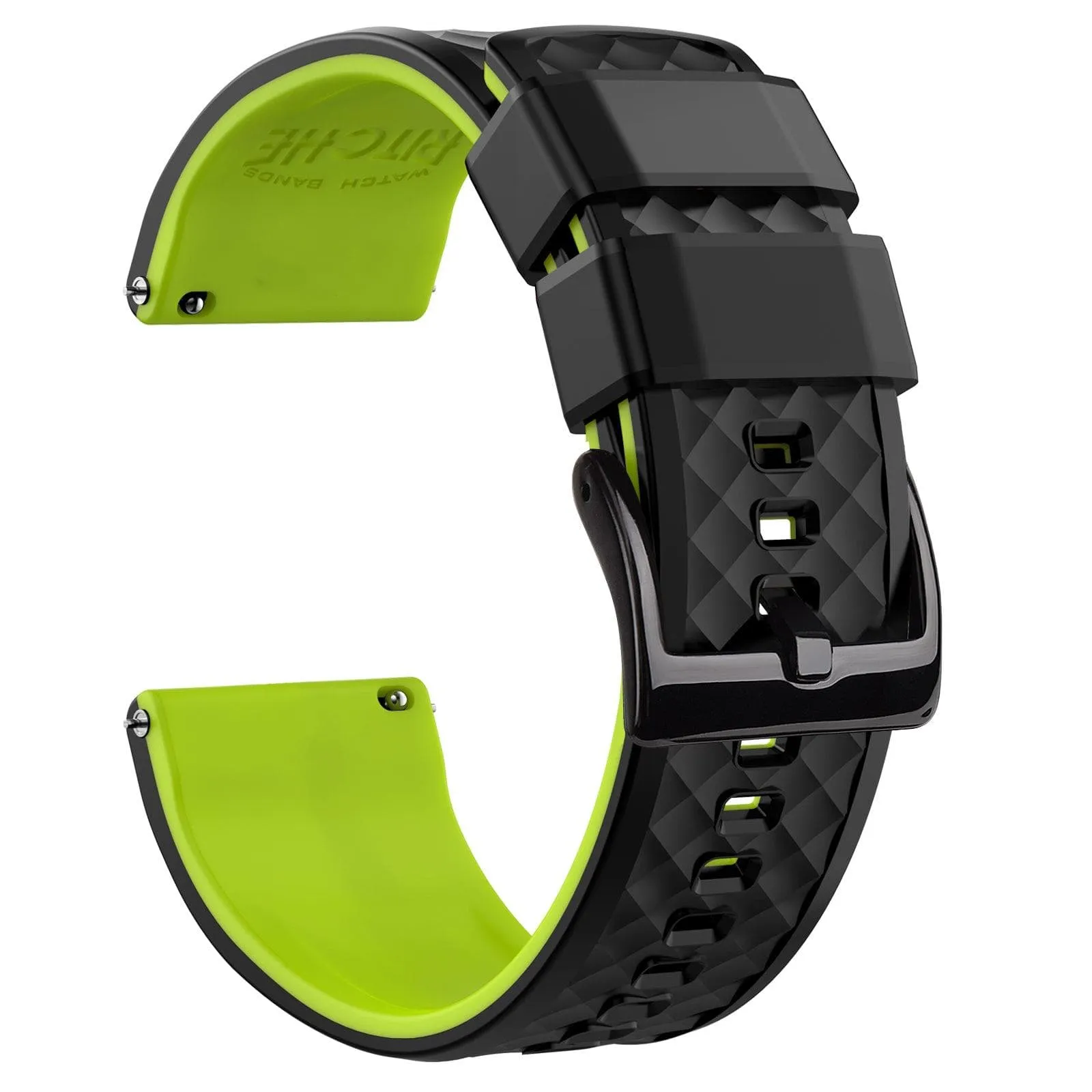 Ritche Black/Fluorescent Green Classic Silicone Quick Release Watch Bands