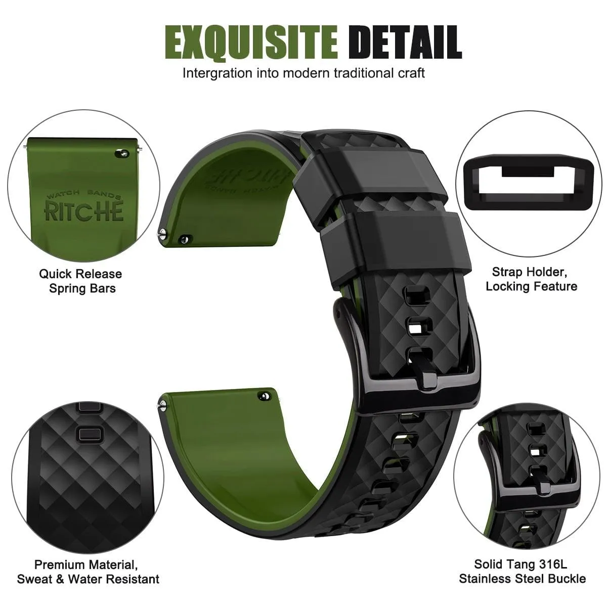 Ritche Black/Neon Classic Quick Release Silicone Watch Bands