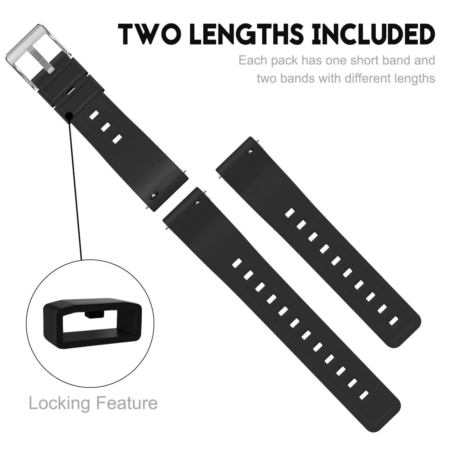 Ritche Sports Silicone Quick Release Watch Bands-Black/Silver Buckle