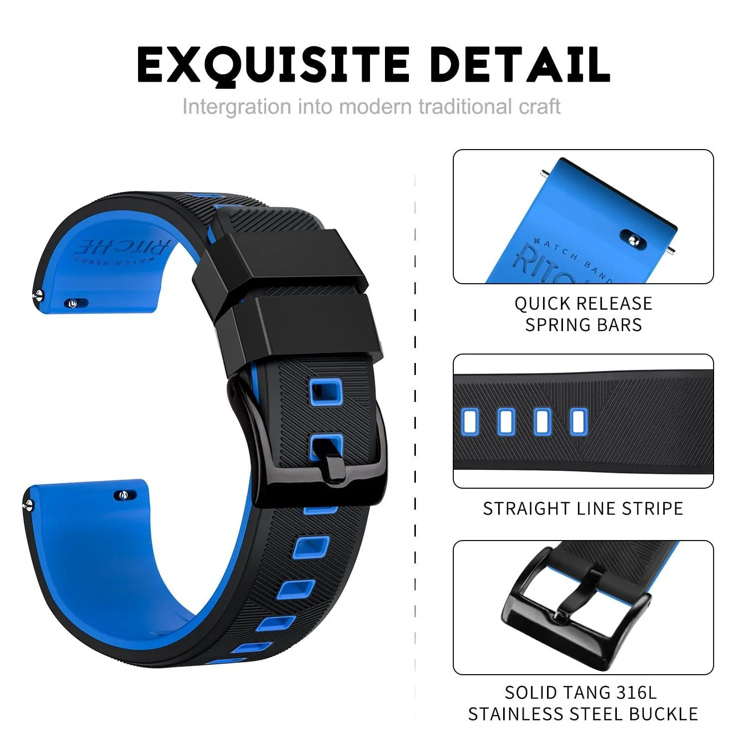 Ritche Sports Silicone Quick Release Watch Bands-Navy Blue/Black Buckle