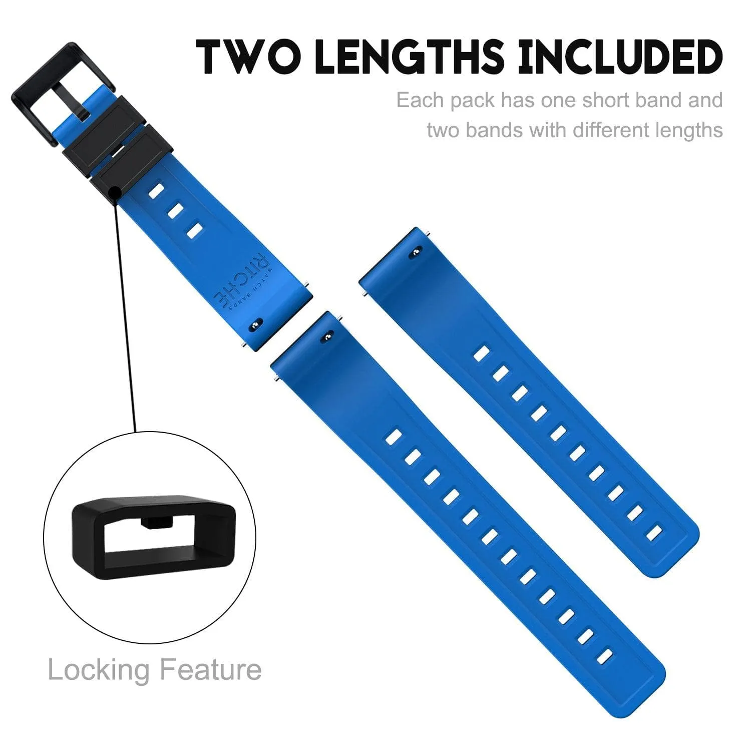 Ritche Sports Silicone Quick Release Watch Bands-Navy Blue/Black Buckle