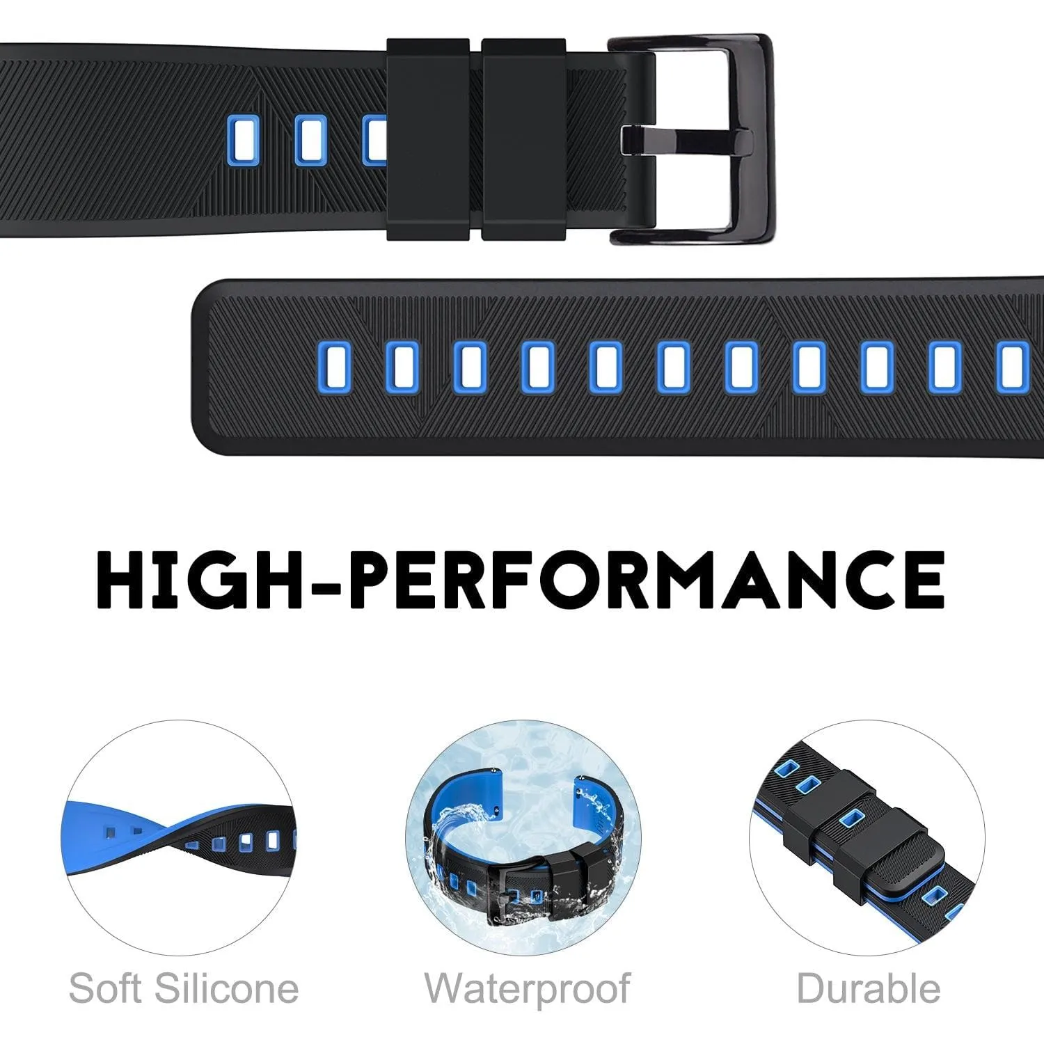 Ritche Sports Silicone Quick Release Watch Bands-Navy Blue/Black Buckle