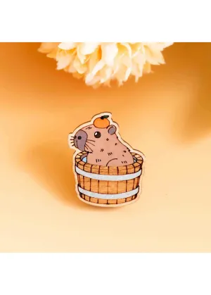 Robin Valley - Capybara Hot Bath Cherry Wood Pin